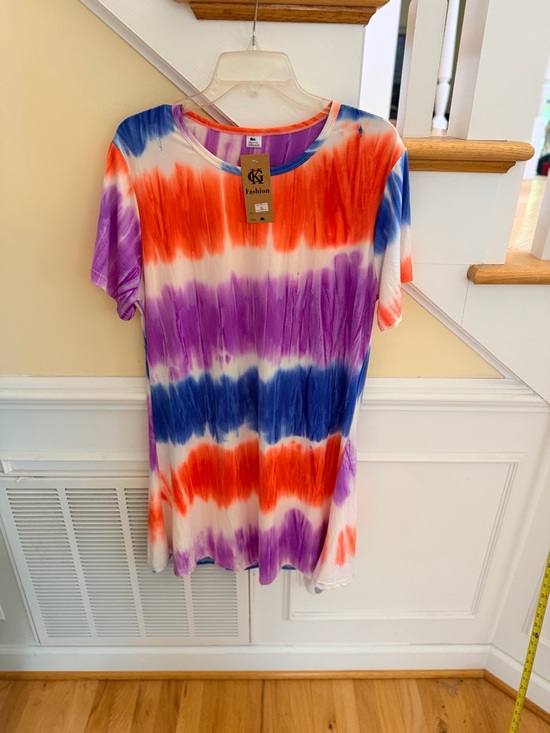 GK Dresses & Skirts - NEW Size Large "GK" Fashion Tie-Dye Short Sleeve DRESS Orange, Purple & Blue NEW